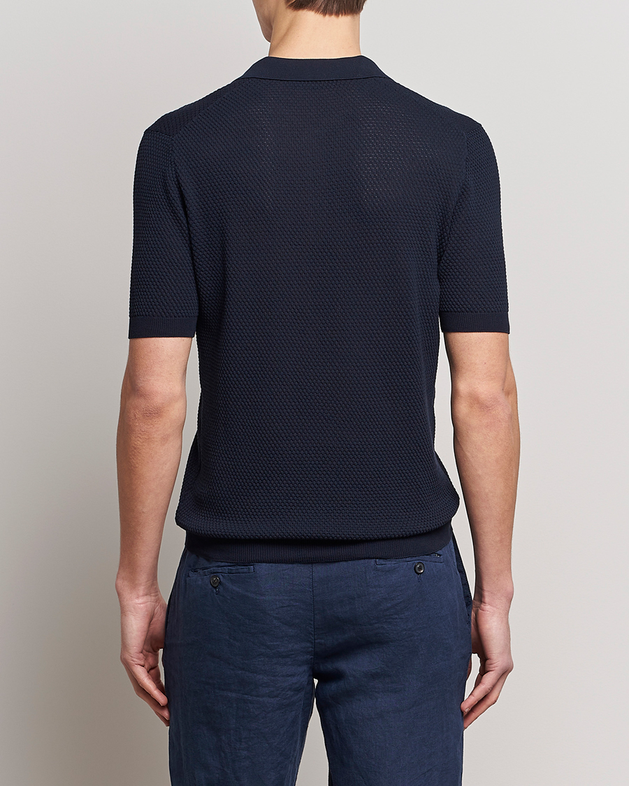 Uomini | Polo | Lardini | Short Sleeve Knitted Structure Cotton Polo Navy