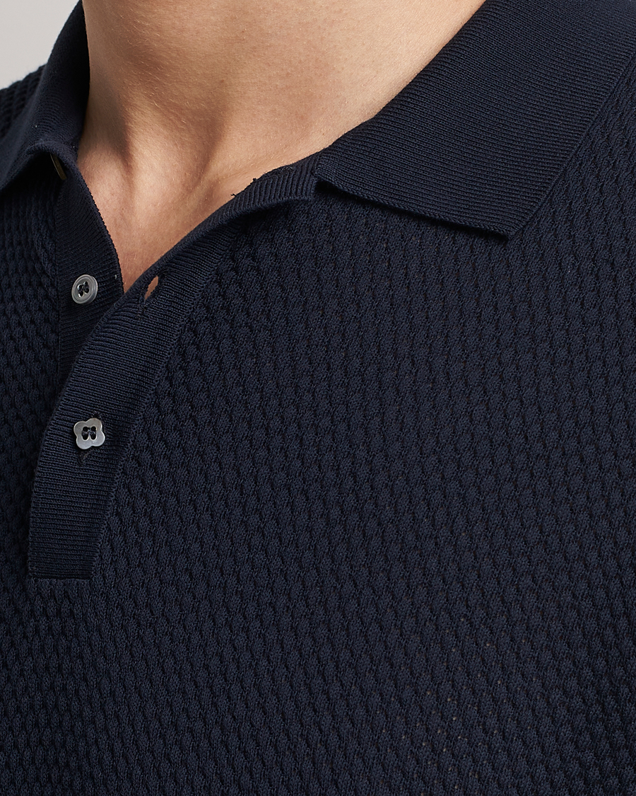 Uomini | Polo | Lardini | Short Sleeve Knitted Structure Cotton Polo Navy