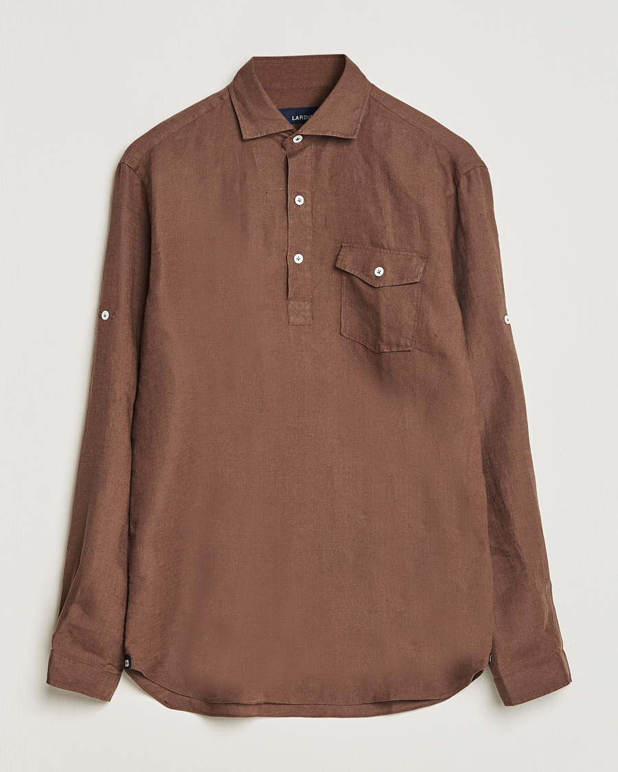 Uomini | Camicie | Lardini | Relaxed Linen Popover Shirt Brown