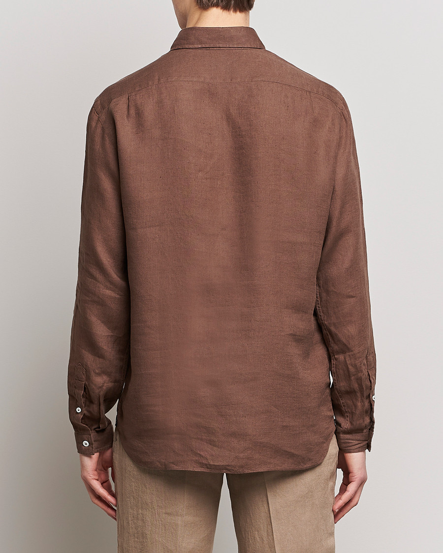 Uomini | Camicie | Lardini | Relaxed Linen Popover Shirt Brown