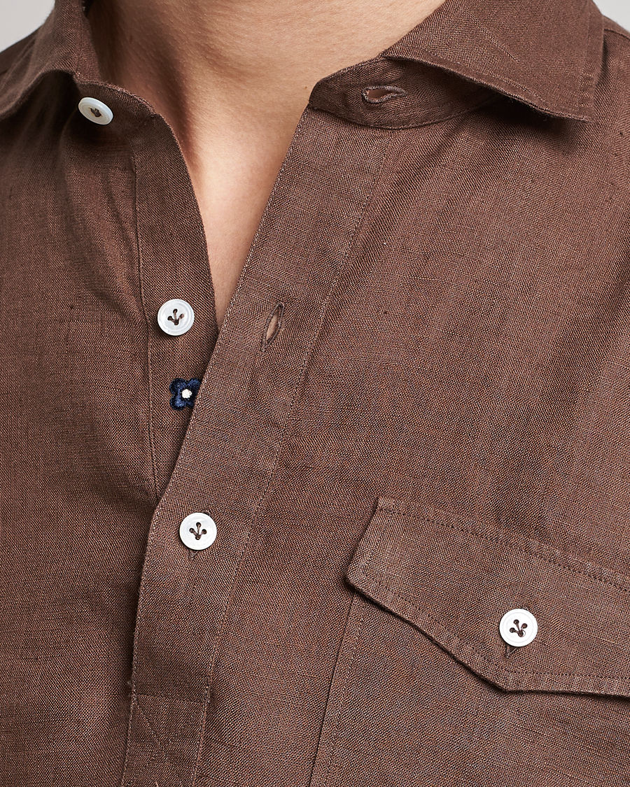 Uomini | Camicie | Lardini | Relaxed Linen Popover Shirt Brown