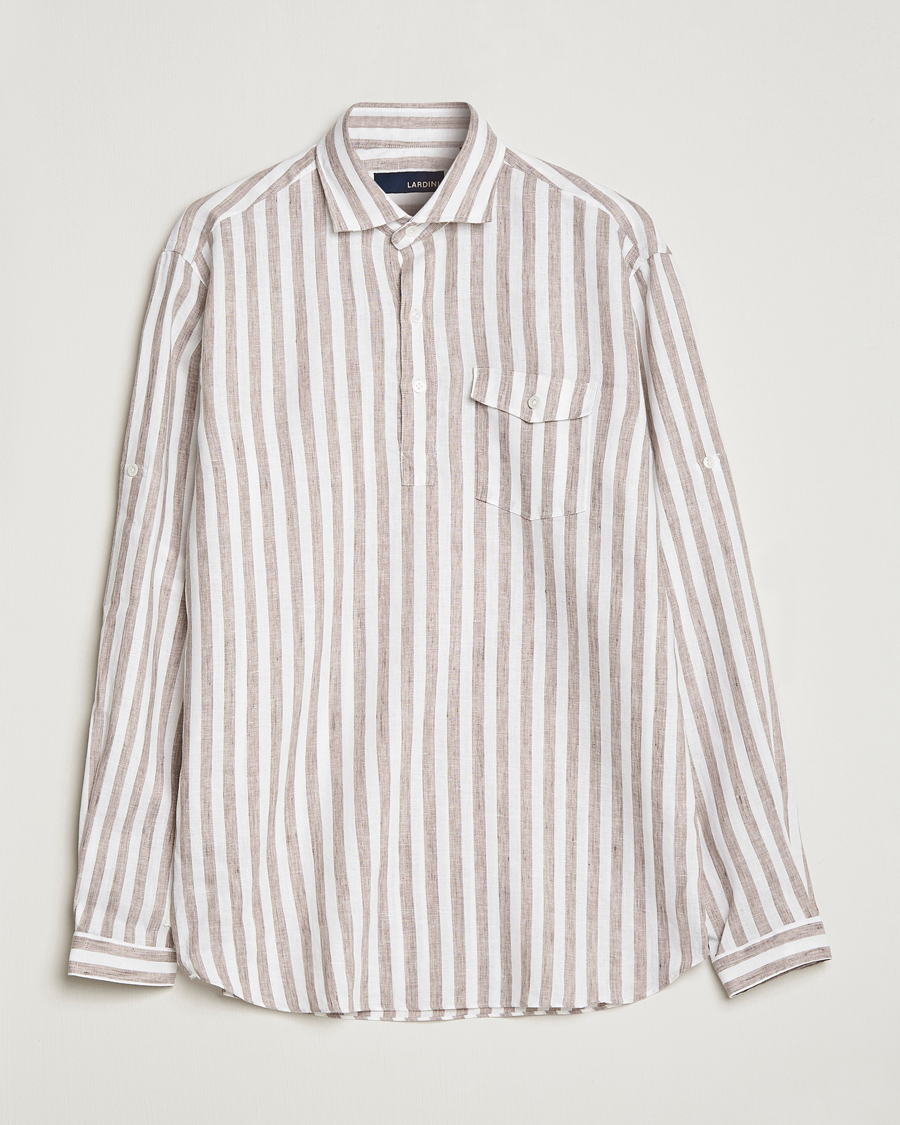 Uomini | Camicie | Lardini | Relaxed Striped Linen Popover Shirt Brown/White