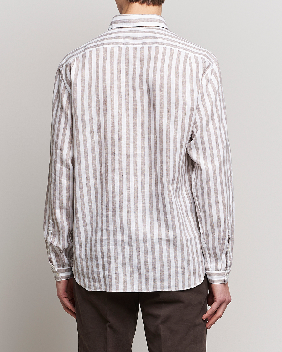 Uomini | Camicie | Lardini | Relaxed Striped Linen Popover Shirt Brown/White