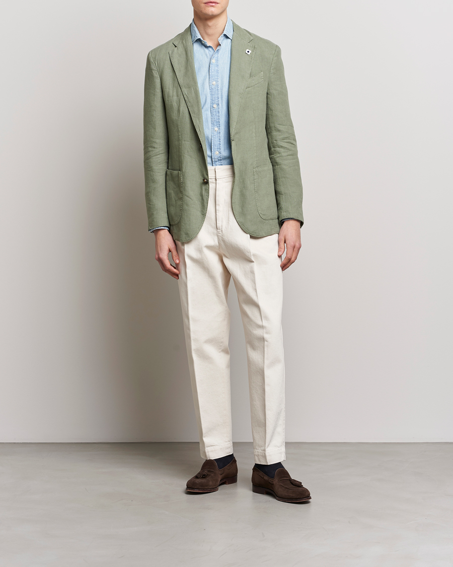 Uomini | Blazers | Lardini | Patch Pocket Linen Blazer Olive