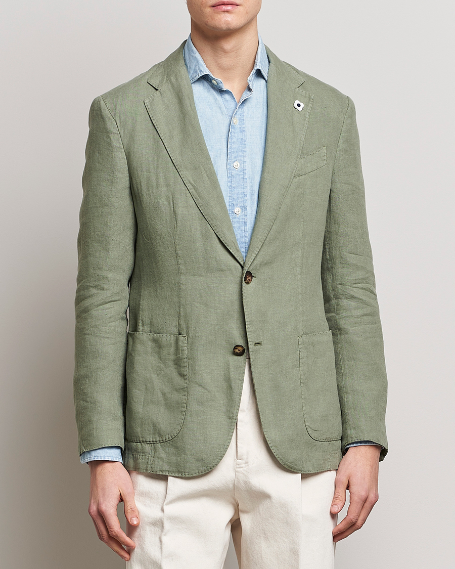 Uomini | Blazers | Lardini | Patch Pocket Linen Blazer Olive