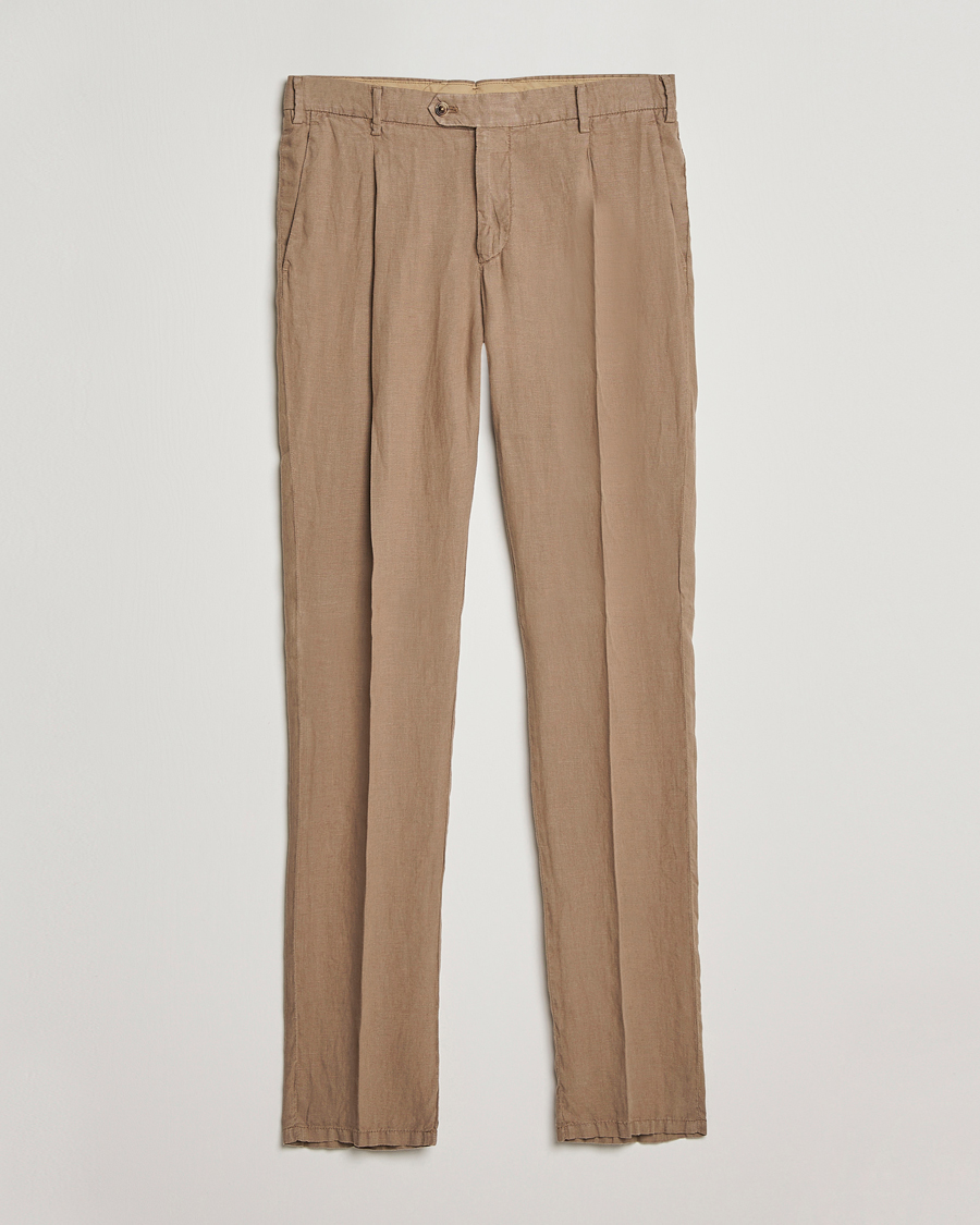 Uomini | Pantaloni | Lardini | Pleated Linen Trousers Beige