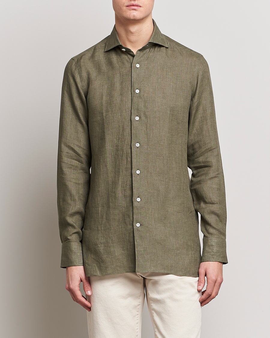 Uomini | Camicie | 100Hands | Signature Linen Cut Away Shirt Green