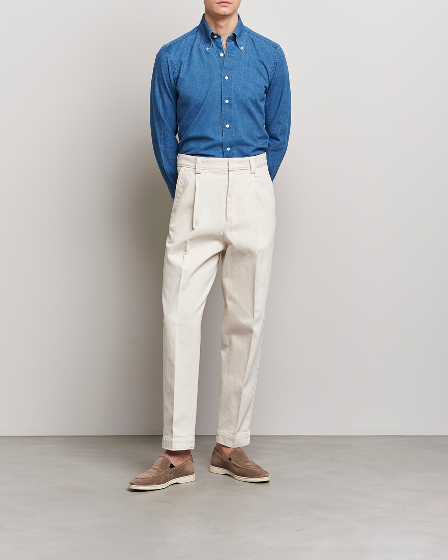 Uomini | Camicie | 100Hands | Japanese Denim Bata Wash Shirt Blue