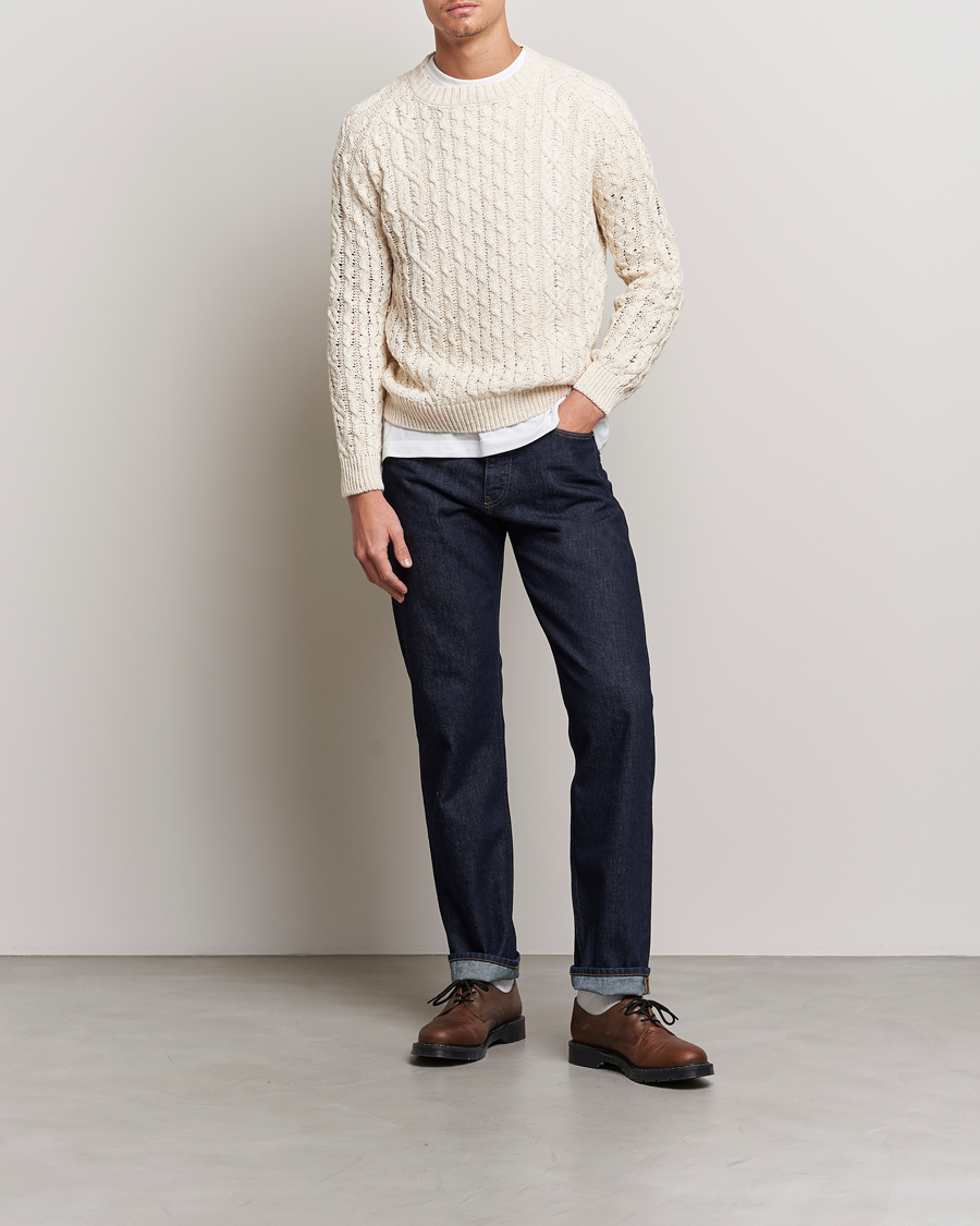 Uomini | Maglieria | Peregrine | Linen Arran Jumper Cream