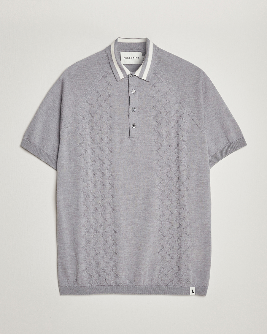 Uomini | Polo | Peregrine | Textured Wool Short Sleeve Poloshirt Light Grey