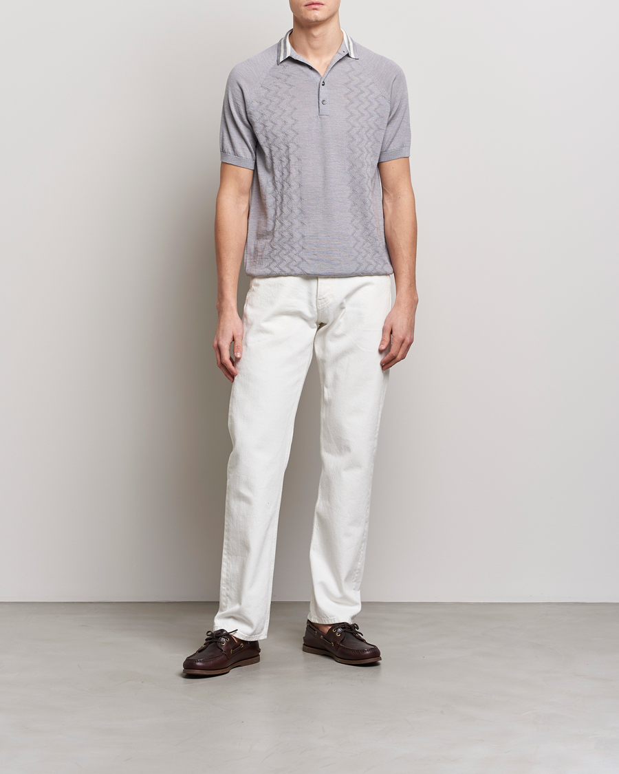 Uomini | Polo | Peregrine | Textured Wool Short Sleeve Poloshirt Light Grey