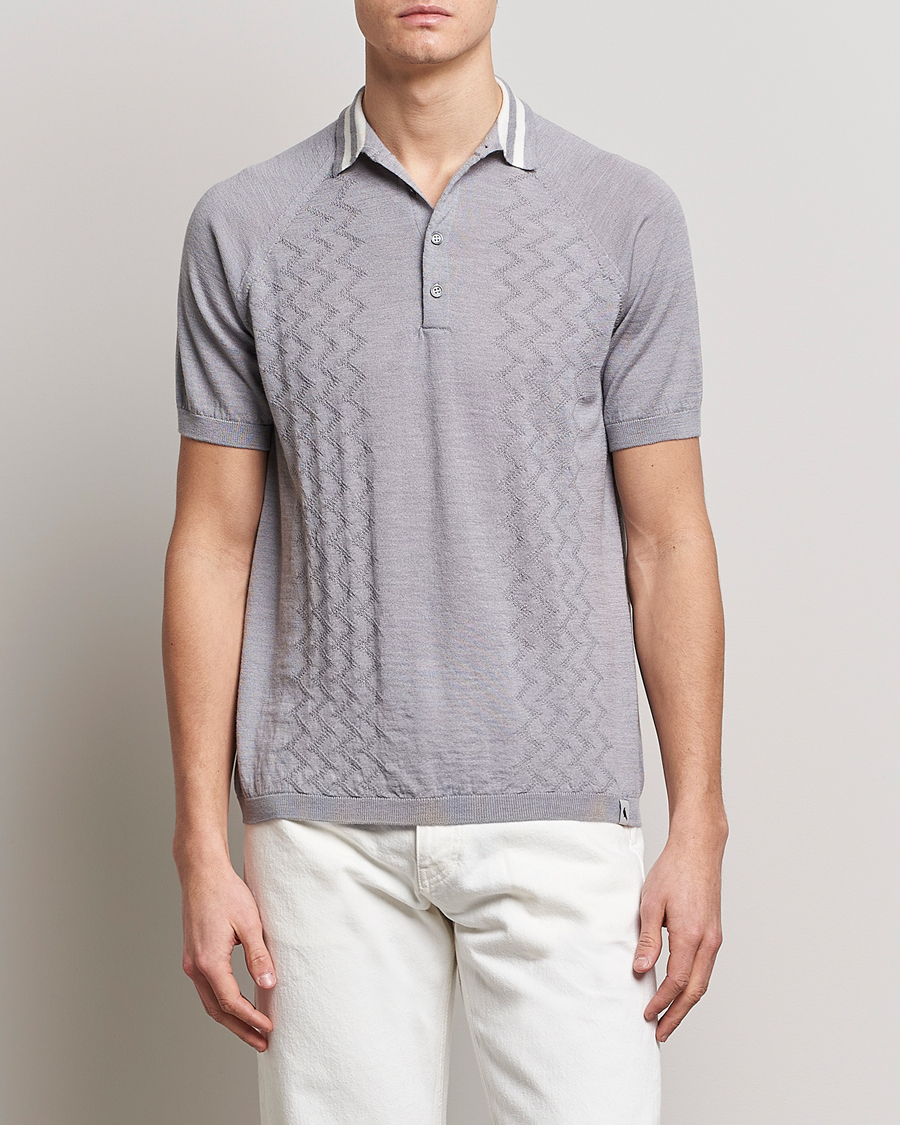 Uomini | Polo | Peregrine | Textured Wool Short Sleeve Poloshirt Light Grey