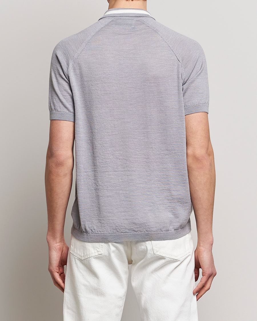 Uomini | Polo | Peregrine | Textured Wool Short Sleeve Poloshirt Light Grey