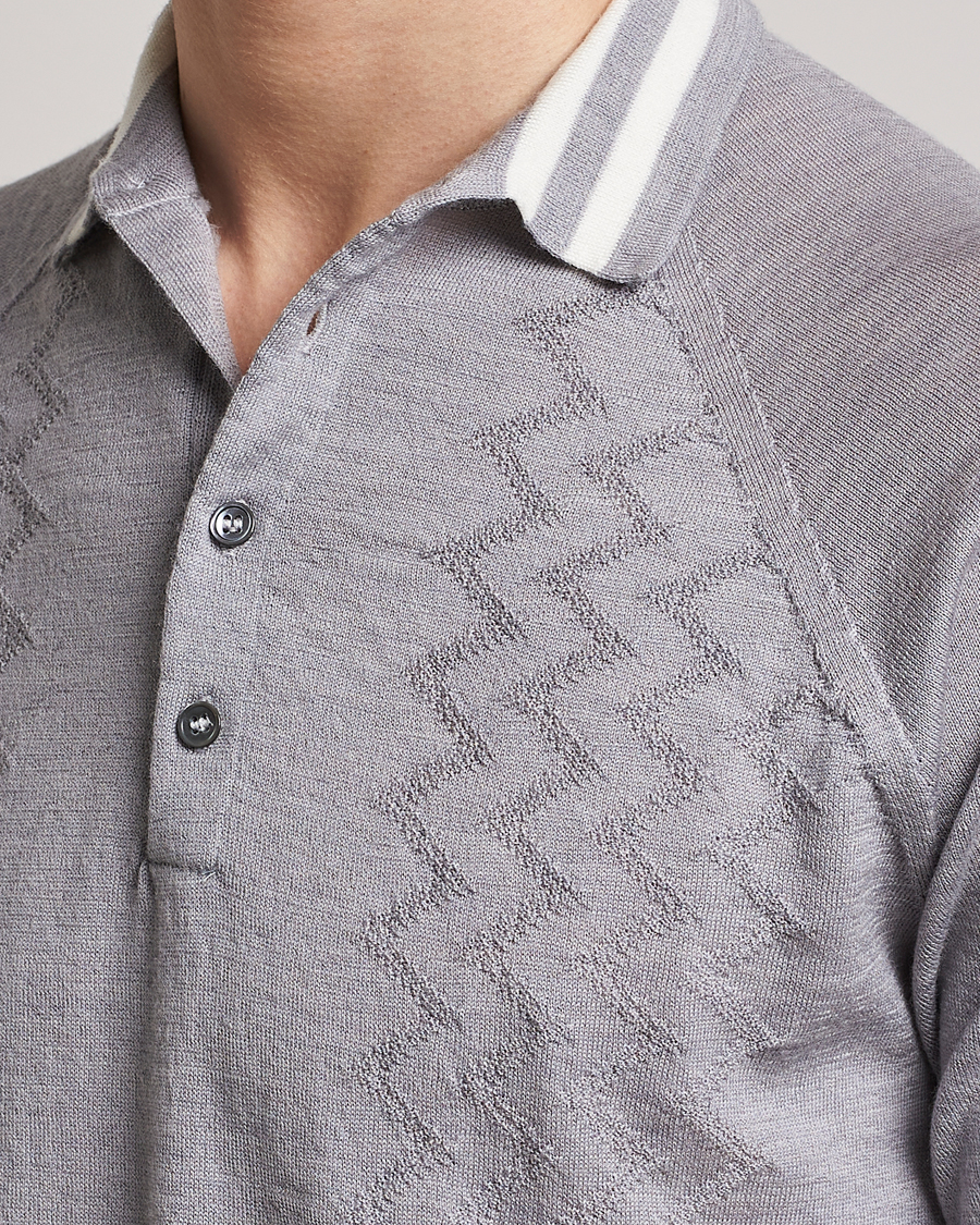 Uomini | Polo | Peregrine | Textured Wool Short Sleeve Poloshirt Light Grey