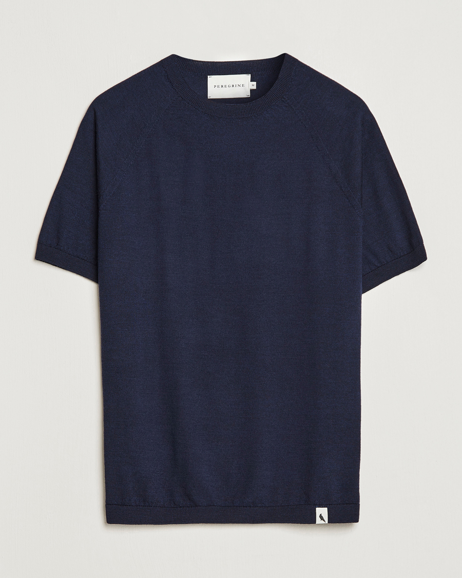 Uomini | T-shirt | Peregrine | Knitted Wool T-Shirt Navy