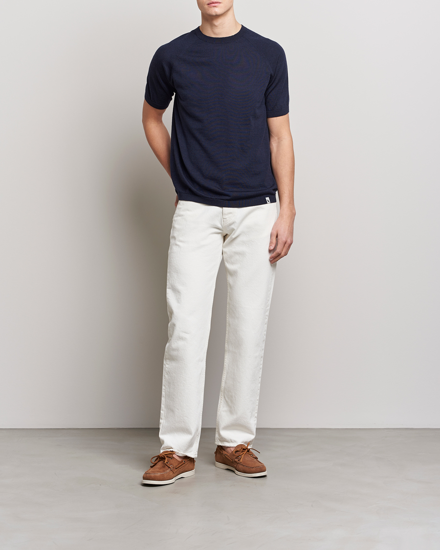 Uomini | T-shirt | Peregrine | Knitted Wool T-Shirt Navy