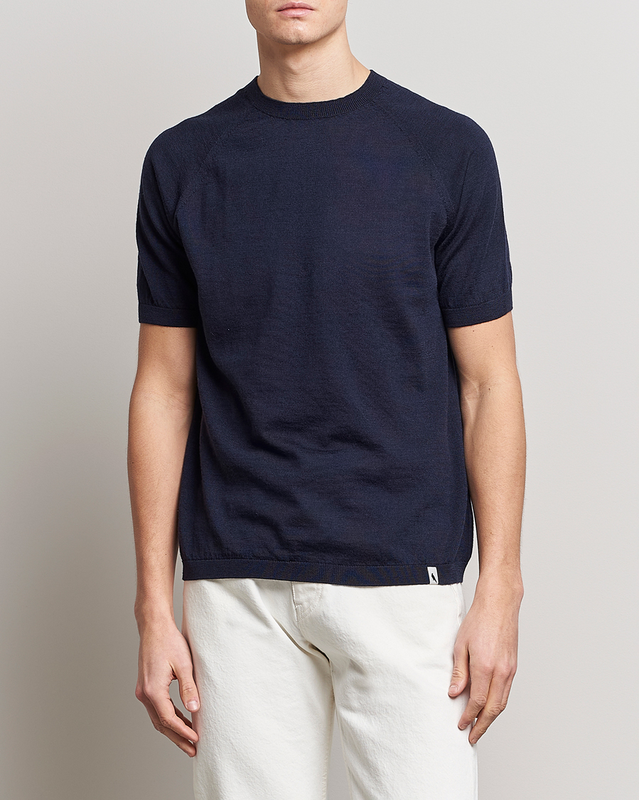 Uomini | T-shirt | Peregrine | Knitted Wool T-Shirt Navy