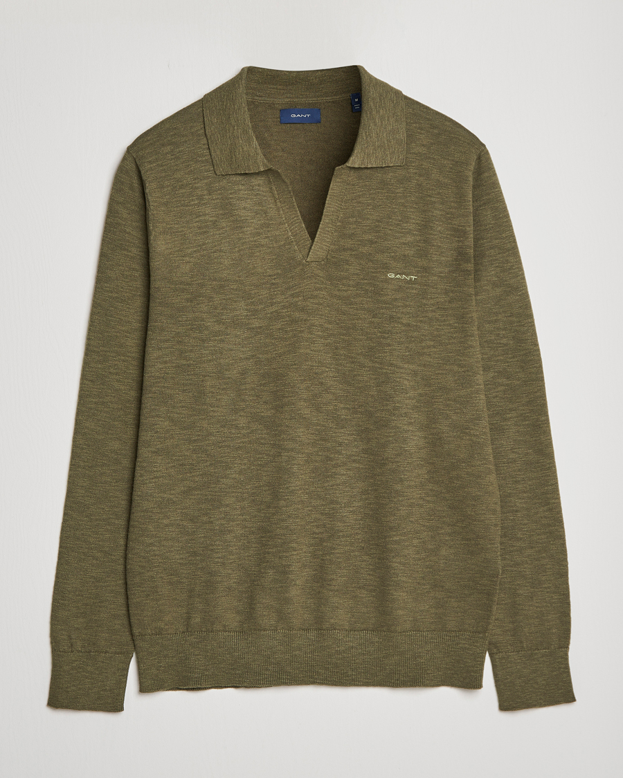Uomini | Maglieria | GANT | Cotton/Linen Knitted Polo Racing Green