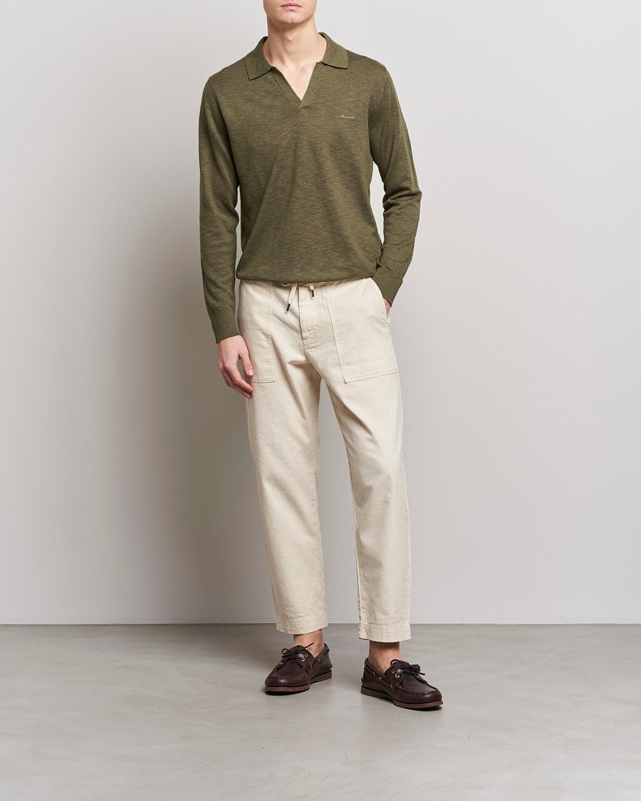 Uomini | Maglieria | GANT | Cotton/Linen Knitted Polo Racing Green