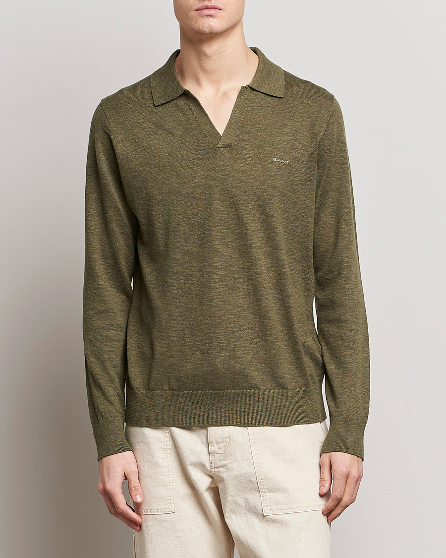Uomini | Maglieria | GANT | Cotton/Linen Knitted Polo Racing Green