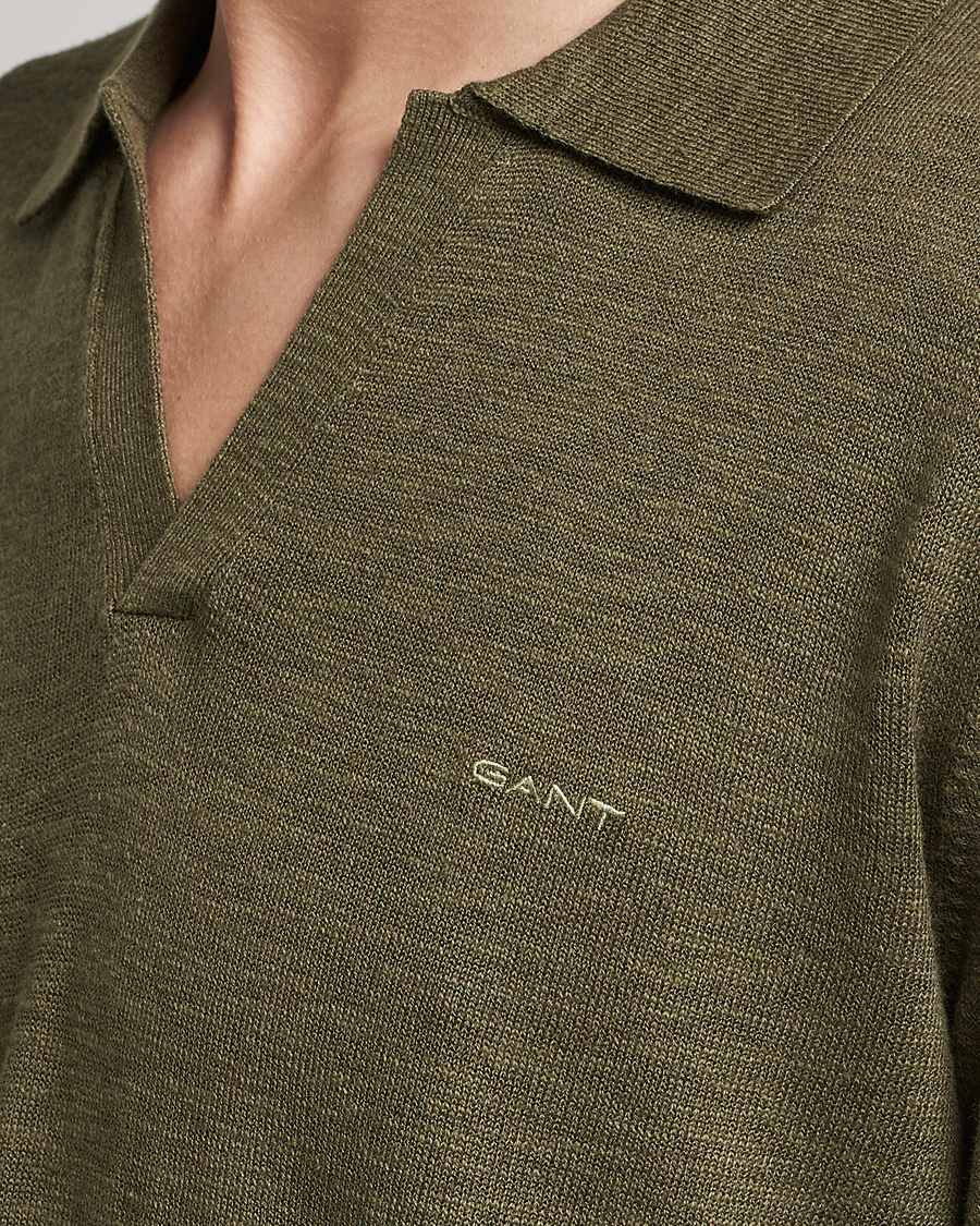 Uomini | Maglieria | GANT | Cotton/Linen Knitted Polo Racing Green