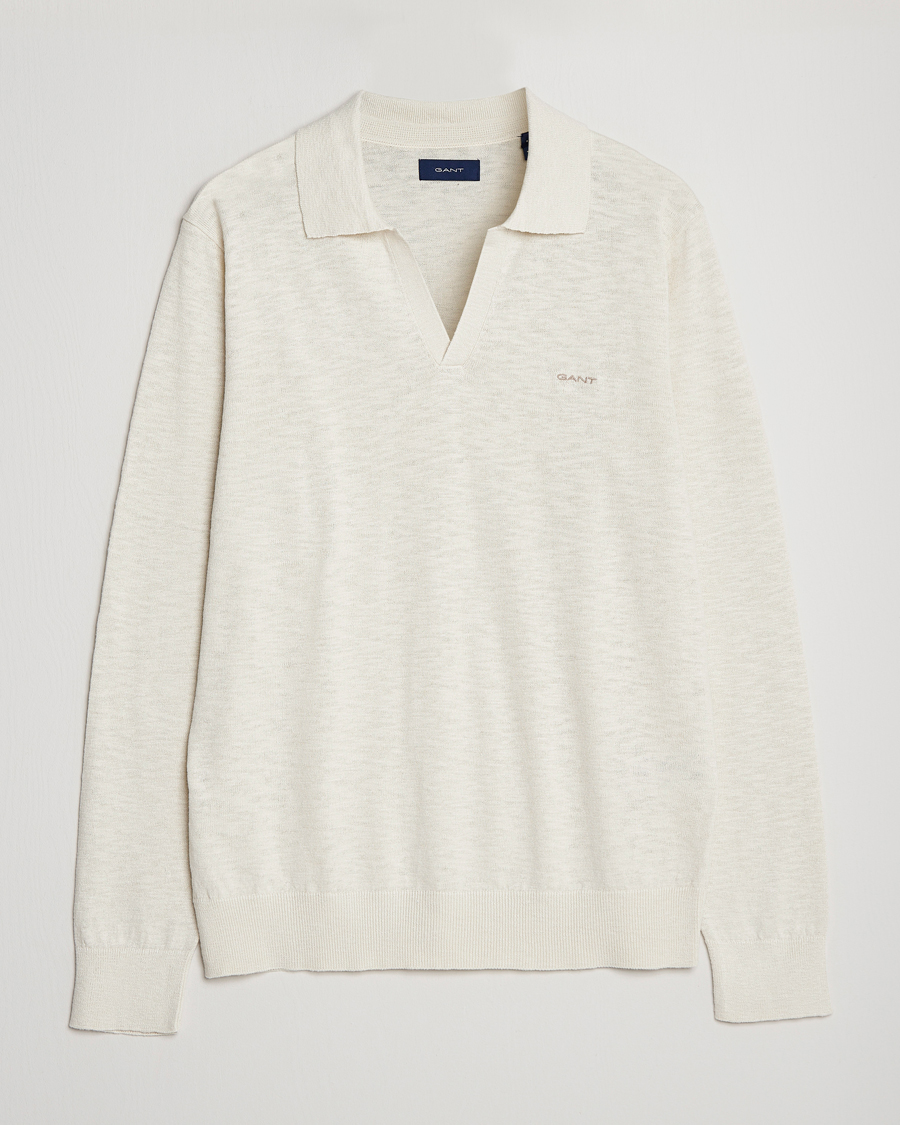 Uomini | Maglieria | GANT | Cotton/Linen Knitted Polo Putty