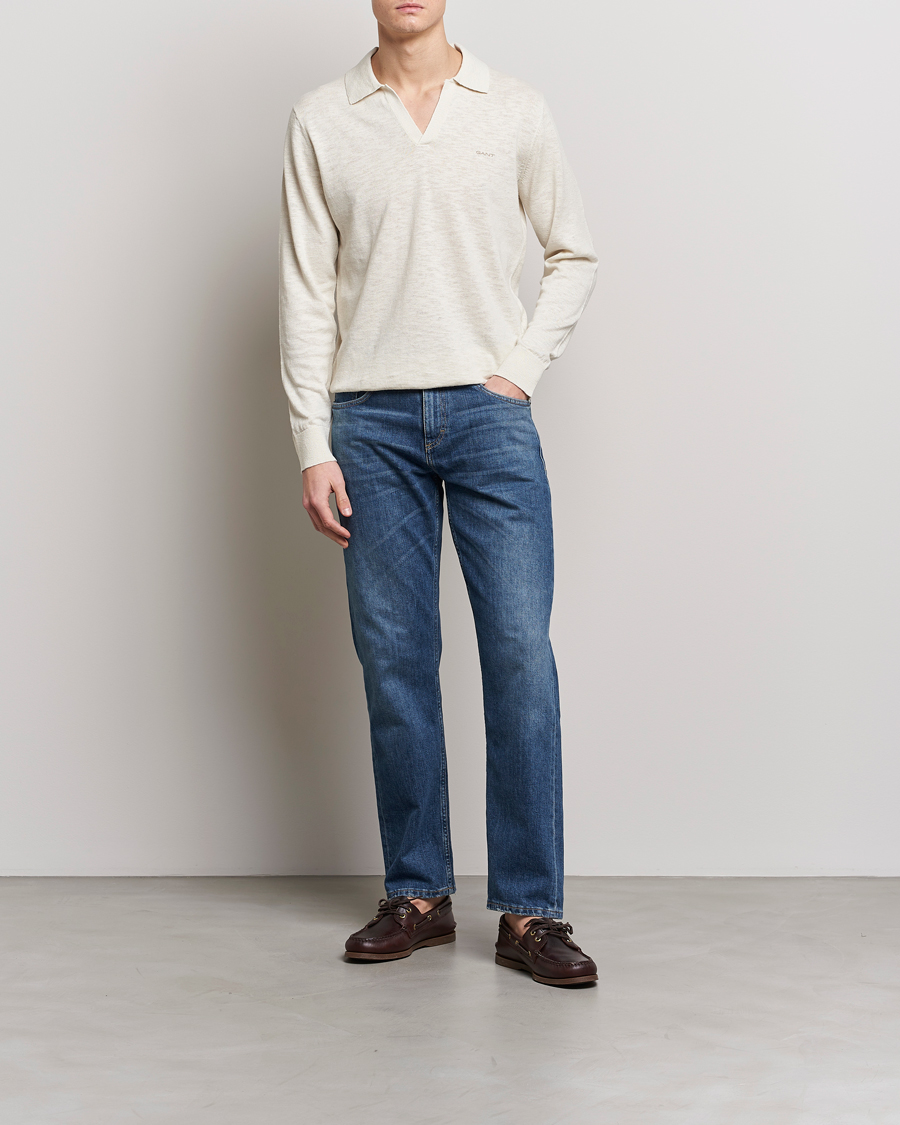 Uomini | Maglieria | GANT | Cotton/Linen Knitted Polo Putty