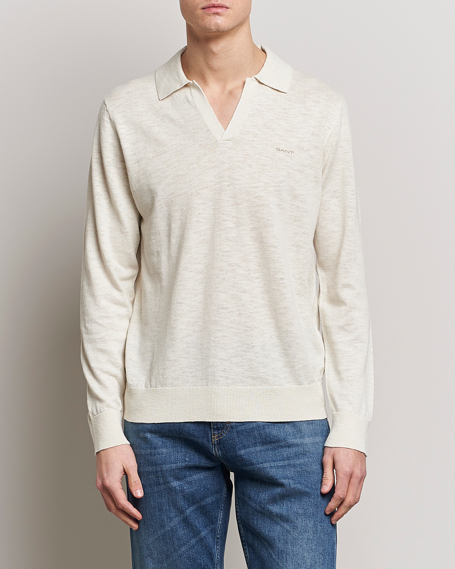 Uomini | Maglieria | GANT | Cotton/Linen Knitted Polo Putty