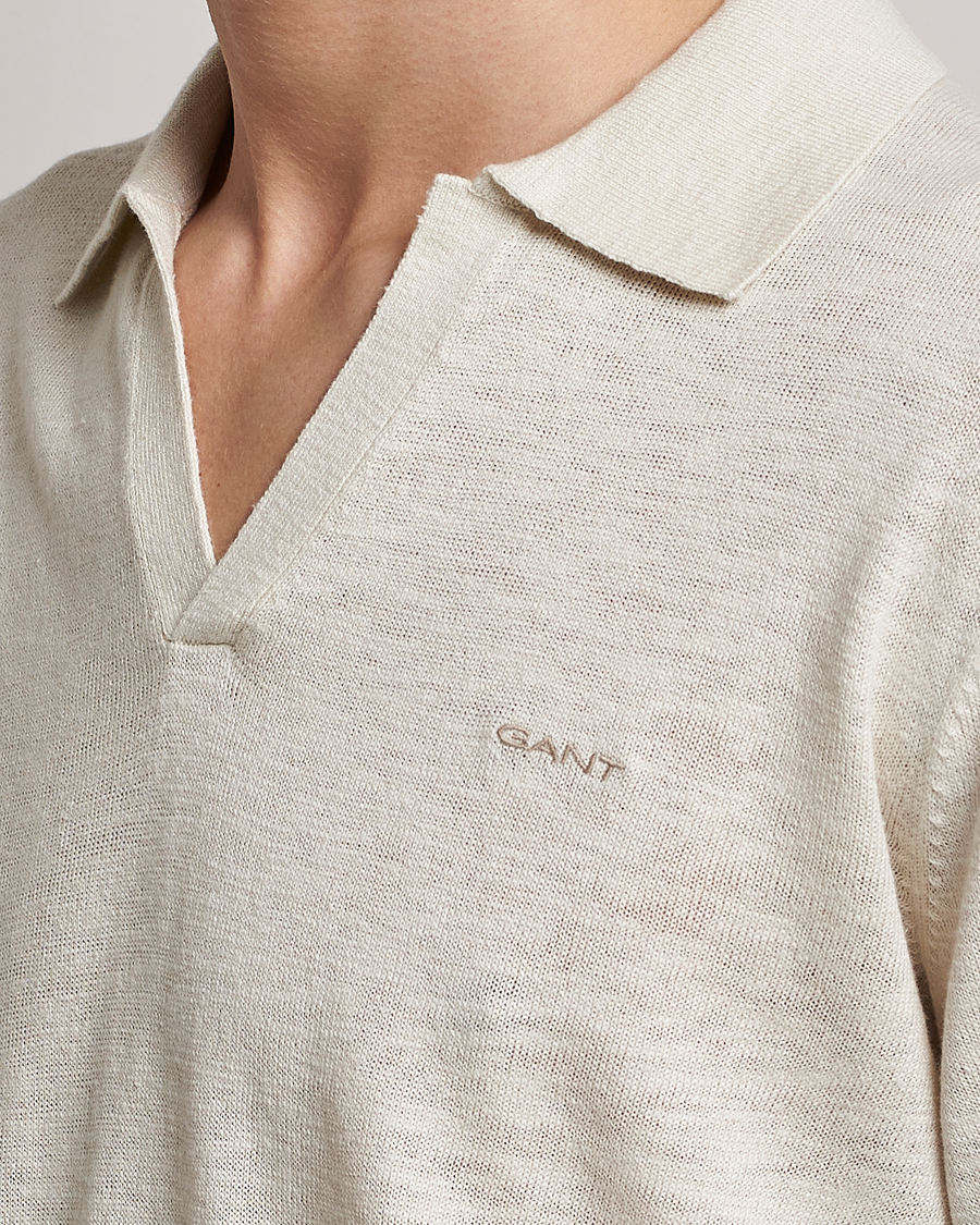 Uomini | Maglieria | GANT | Cotton/Linen Knitted Polo Putty