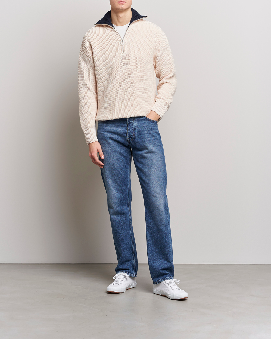 Uomini | Maglieria | GANT | Chunky Ribbed Knitted Half-Zip Linen White