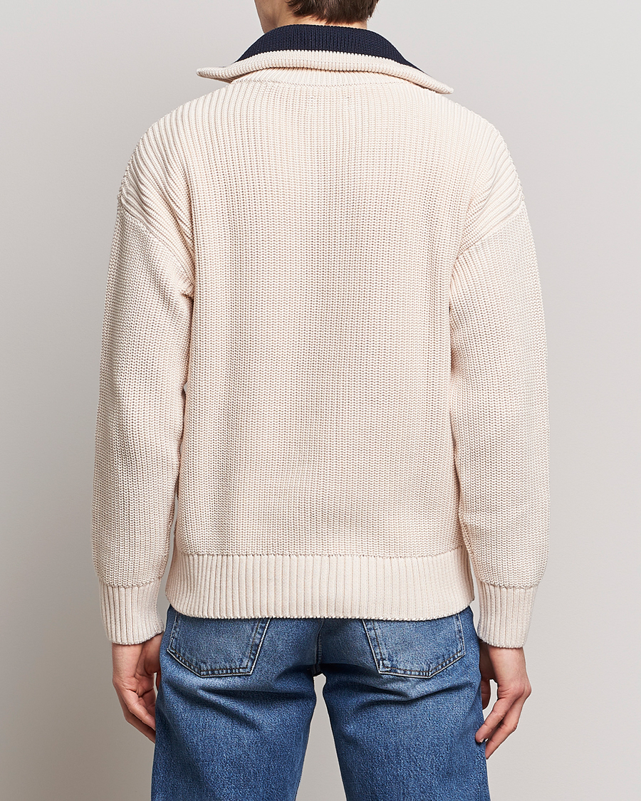 Uomini | Maglieria | GANT | Chunky Ribbed Knitted Half-Zip Linen White