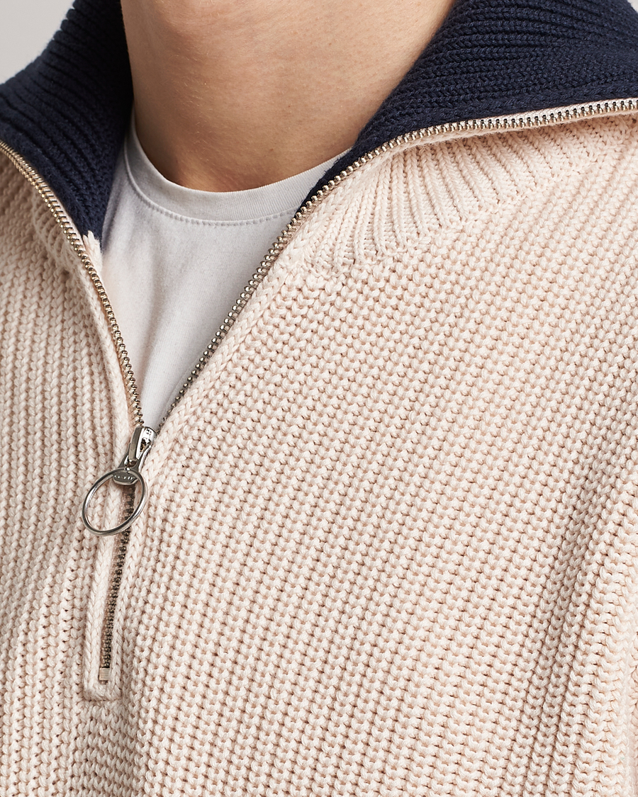 Uomini | Maglieria | GANT | Chunky Ribbed Knitted Half-Zip Linen White