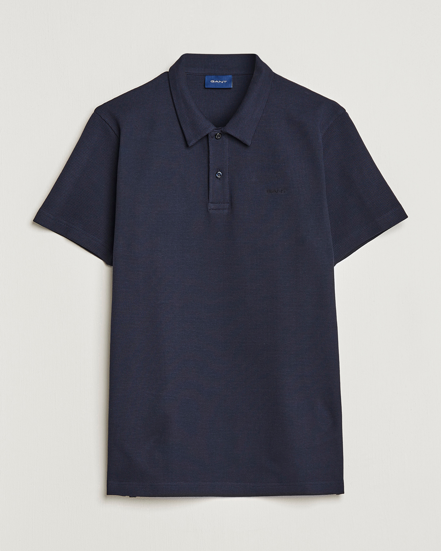 Uomini | Polo | GANT | Waffle Textured Polo Evening Blue