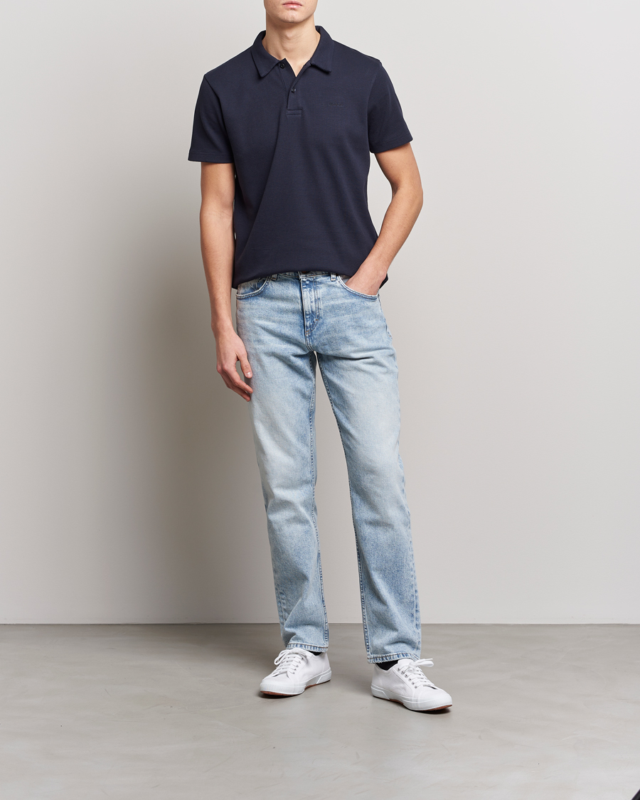 Uomini | Polo | GANT | Waffle Textured Polo Evening Blue