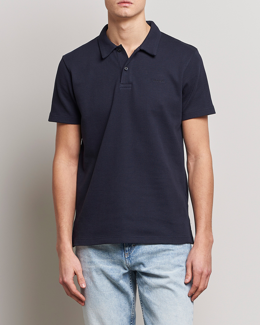 Uomini | Polo | GANT | Waffle Textured Polo Evening Blue