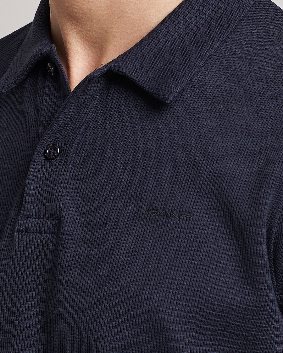 Uomini | Polo | GANT | Waffle Textured Polo Evening Blue