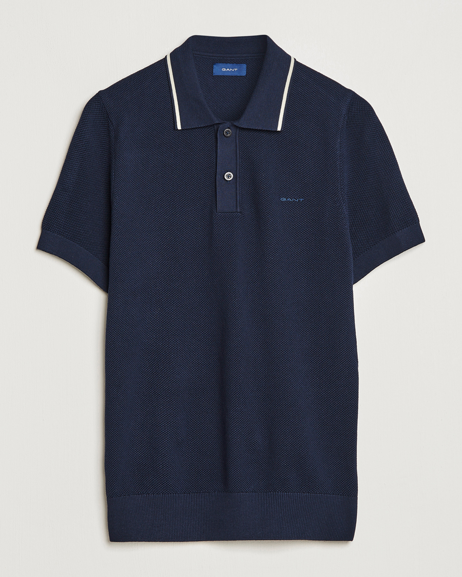 Uomini | Polo | GANT | Cotton Knitted Polo Evening Blue