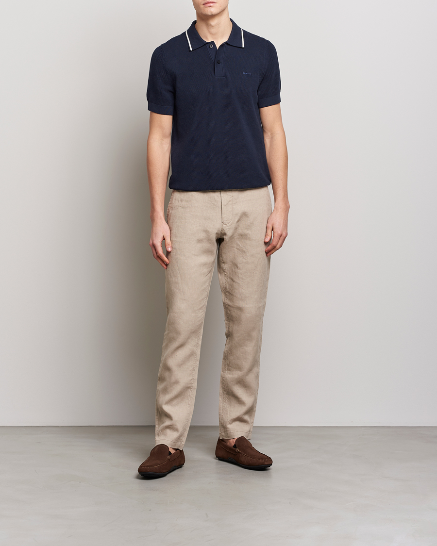 Uomini | Polo | GANT | Cotton Knitted Polo Evening Blue