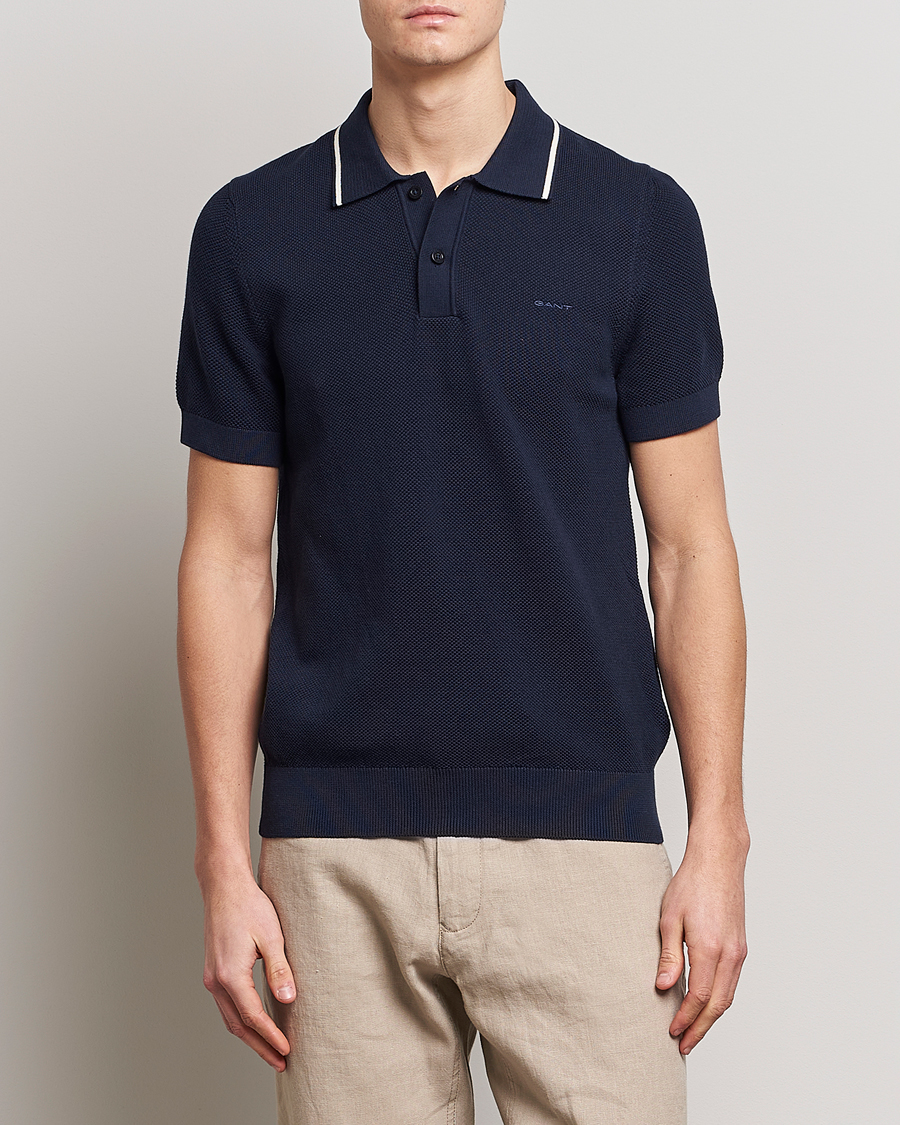 Uomini | Polo | GANT | Cotton Knitted Polo Evening Blue
