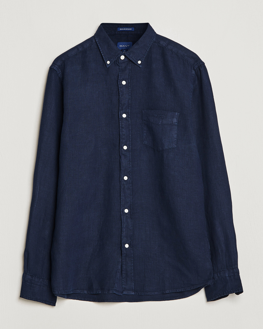 Uomini | Camicie | GANT | Regular Fit Garment Dyed Linen Shirt Marine