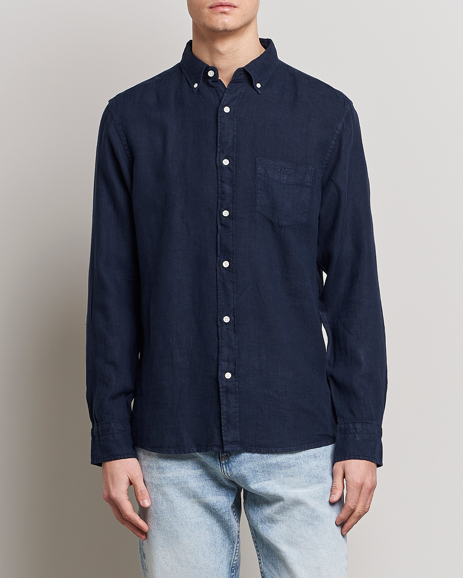 Uomini | Camicie | GANT | Regular Fit Garment Dyed Linen Shirt Marine
