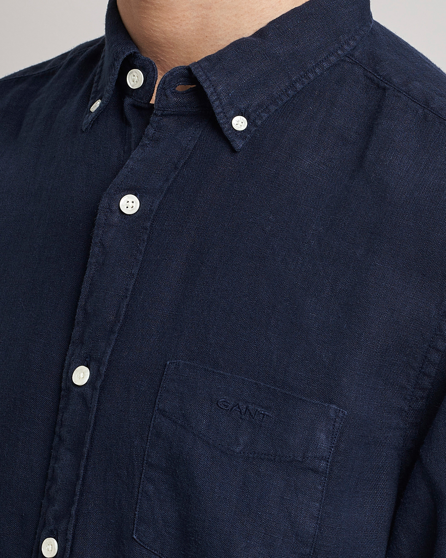 Uomini | Camicie | GANT | Regular Fit Garment Dyed Linen Shirt Marine