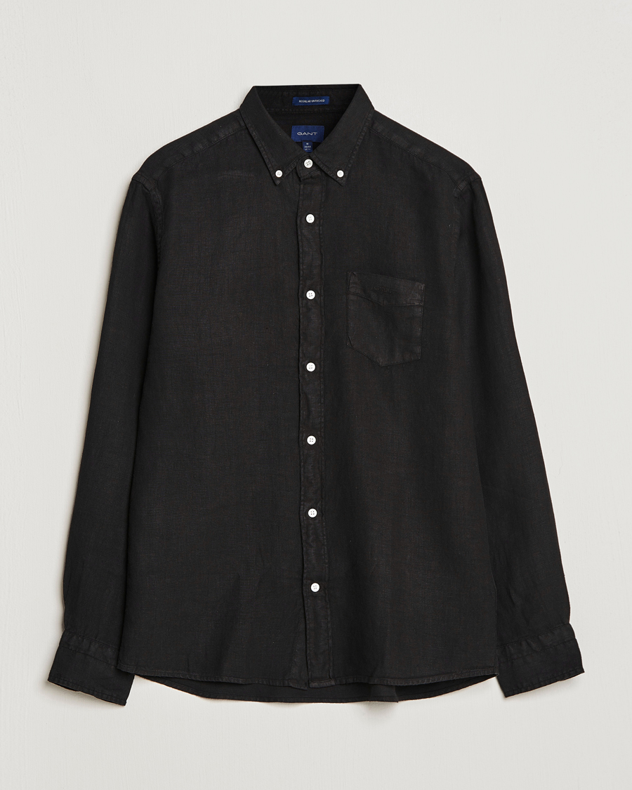 Uomini | Camicie | GANT | Regular Fit Garment Dyed Linen Shirt Black