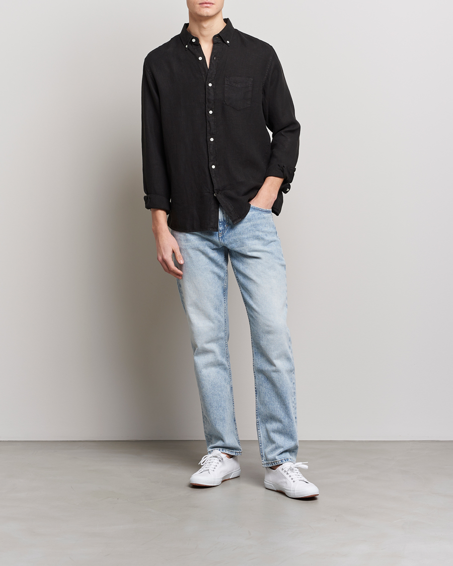 Uomini | Camicie | GANT | Regular Fit Garment Dyed Linen Shirt Black