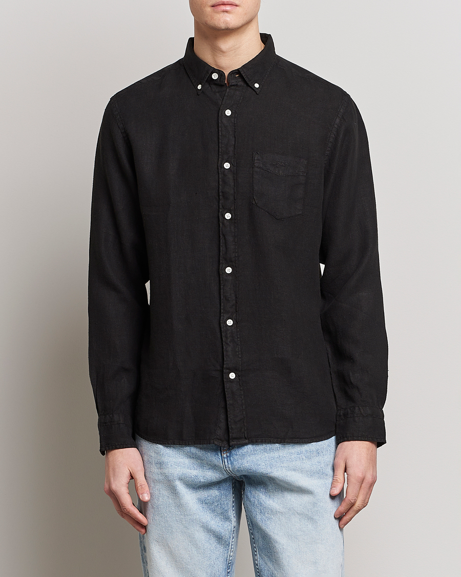 Uomini | Camicie | GANT | Regular Fit Garment Dyed Linen Shirt Black
