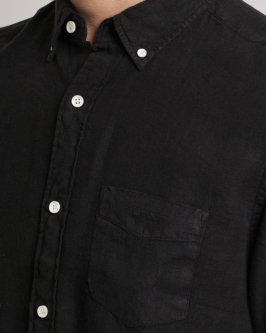 Uomini | Camicie | GANT | Regular Fit Garment Dyed Linen Shirt Black