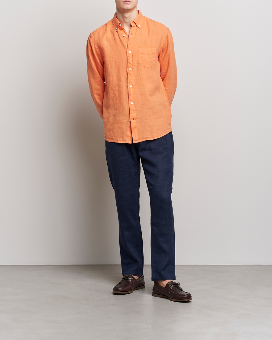 Uomini | Camicie | GANT | Regular Fit Garment Dyed Linen Shirt Apricot Orange
