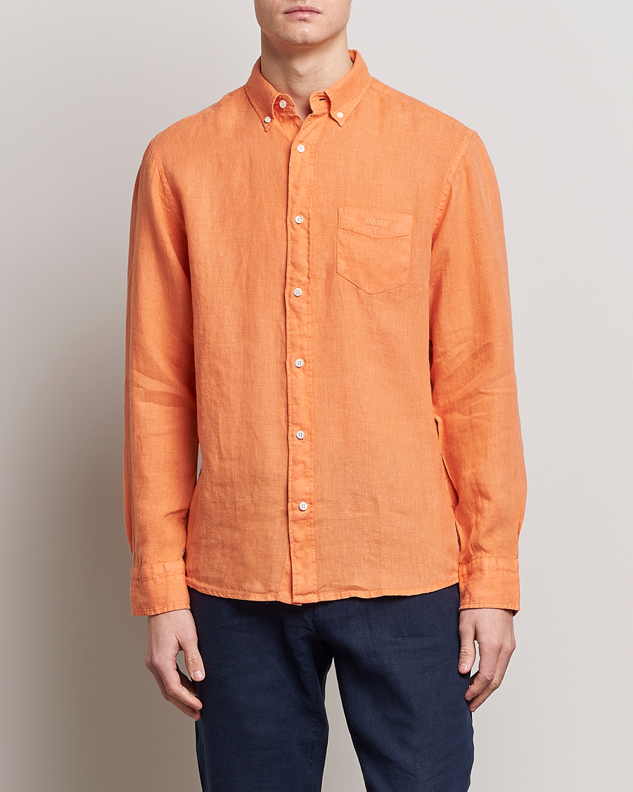 Uomini | Camicie | GANT | Regular Fit Garment Dyed Linen Shirt Apricot Orange