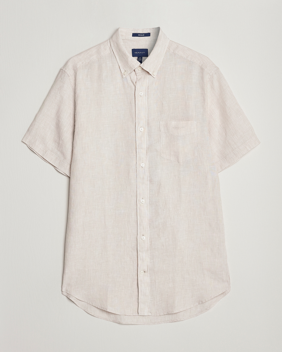 Uomini | Camicie | GANT | Regular Fit Striped Linen Short Sleeve Shirt Dry Sand