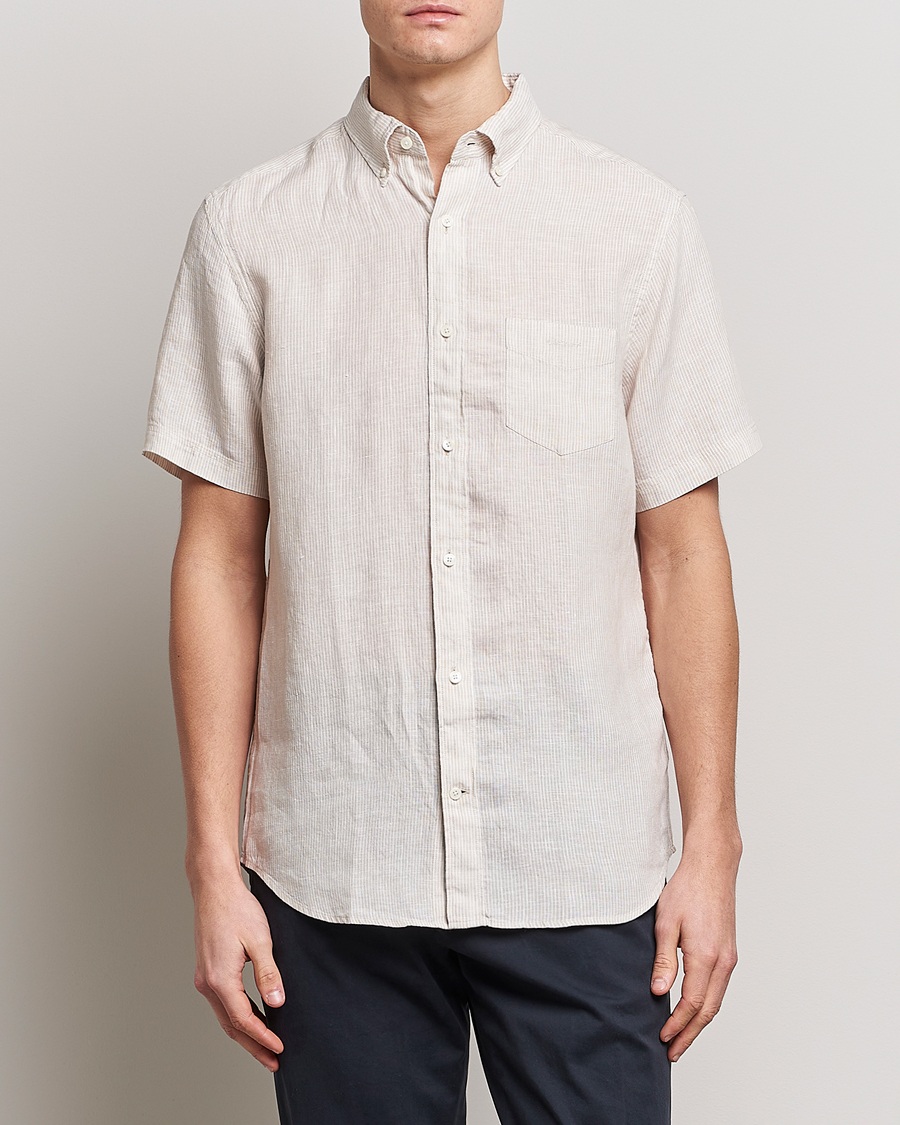Uomini | Camicie | GANT | Regular Fit Striped Linen Short Sleeve Shirt Dry Sand